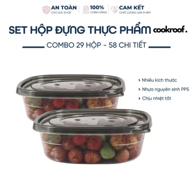 Bộ 29 hộp COOKROOF 6 size nhựa PP5, dùng cho lò vi sóng, giá 319.000