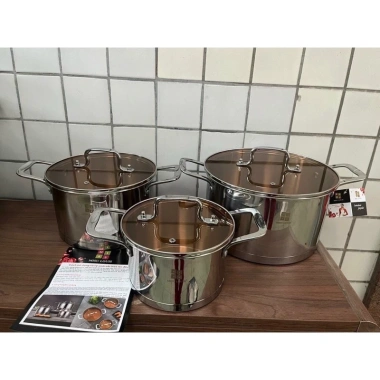 Bộ 3 nồi Misu Louis nhập khẩu Đức inox 304, bắt nhanh, đáy 5 lớp tỏa nhiệt - Giá ưu đãi 575.000