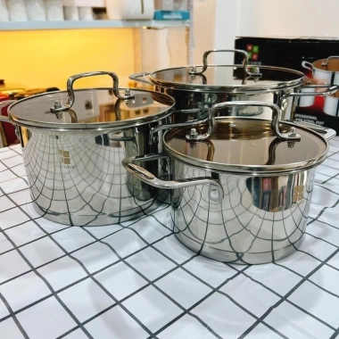 Bộ 3 nồi Misu Louis nhập khẩu Đức inox 304, bắt nhanh, đáy 5 lớp tỏa nhiệt - Giá ưu đãi 575.000