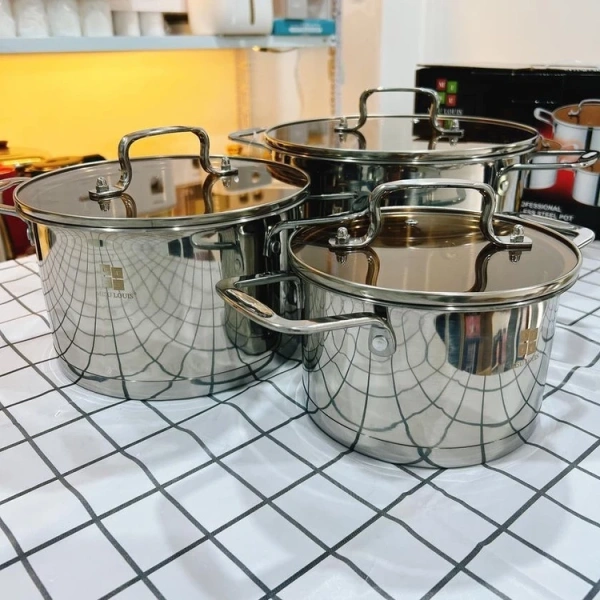 Hình ảnh sản phẩm Bộ 3 nồi Misu Louis nhập khẩu Đức inox 304, bắt nhanh, đáy 5 lớp tỏa nhiệt - Giá ưu đãi 575.000