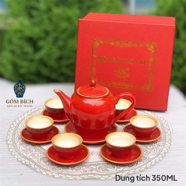 Bộ ấm chén men Hỏa Biến Bát Tràng - ấm trà đỏ 350ml & 500ml, giá ưu đãi 475k 5