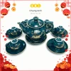 Bộ Ấm Chén Uống Trà Bát Tràng Cao Cấp Xanh Mallard Mạ Vàng 12K – Giá 520.000, Đổi 1 2