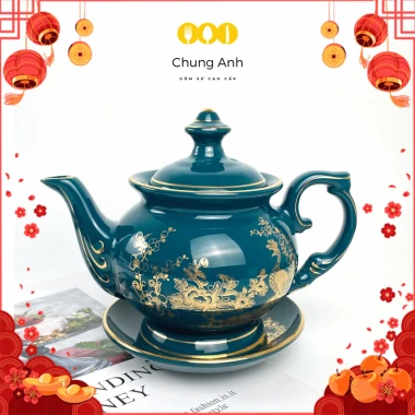 Bộ Ấm Chén Uống Trà Bát Tràng Cao Cấp Xanh Mallard Mạ Vàng 12K – Giá 520.000, Đổi 1 3 Bộ Ấm Chén Uống Trà Bát Tràng Cao Cấp Xanh Mallard Mạ Vàng 12K – Giá 520.000, Đổi 1 3