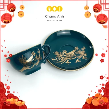 Bộ Ấm Chén Uống Trà Bát Tràng Cao Cấp Xanh Mallard Mạ Vàng 12K – Giá 520.000, Đổi 1