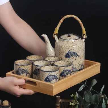 Bộ Ấm Trà Gốm Cá Chép Nhật Dona Homwe Decor - Sang Trọng, Hoài Niệm Giá Chỉ 477.000Đ