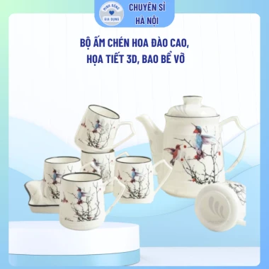 Bộ Ấm Trà Sứ Cao Cấp 6 Chén - Giảm 284k Còn 235k - Họa Tiết Độc Lạ Kèm Hộp