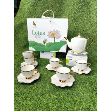Bộ Ấm Trà Sứ Cao Cấp 6 Chén - Giảm 284k Còn 235k - Họa Tiết Độc Lạ Kèm Hộp