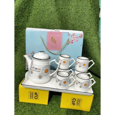 Bộ Ấm Trà Sứ Cao Cấp 6 Chén - Giảm 284k Còn 235k - Họa Tiết Độc Lạ Kèm Hộp