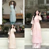 Bộ áo dài cổ tàu thêu hoa nút tàu lớn tay loa, quần dài ống rộng, nữ tính - chỉ 50.000 4