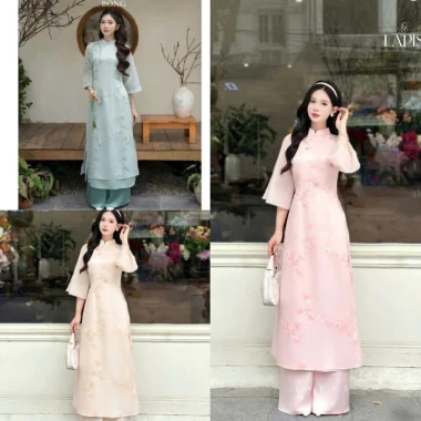 Bộ áo dài cổ tàu thêu hoa nút tàu lớn tay loa, quần dài ống rộng, nữ tính - chỉ 50.000 4