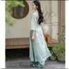 Bộ áo dài cổ tàu thêu hoa nút tàu lớn tay loa, quần dài ống rộng, nữ tính - chỉ 50.000 5