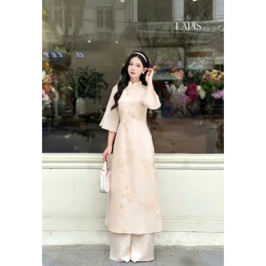Bộ áo dài cổ tàu thêu hoa nút tàu lớn tay loa, quần dài ống rộng, nữ tính - chỉ 50.000 6