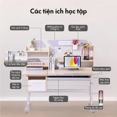 Bộ Bàn Học Thông Minh Chống Gù Cận DERGO LEO E120 - Giảm 500K - Nâng Hạ Độ Cao Cho Bé 4 Bộ Bàn Học Thông Minh Chống Gù Cận DERGO LEO E120 - Giảm 500K - Nâng Hạ Độ Cao Cho Bé 4