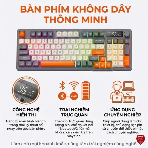 Ảnh sản phẩm Bộ Bàn Phím Chuột Bluetooth Ziyou M96 LED Gaming, Nút Xoay, Đa Năng - Giá 579k