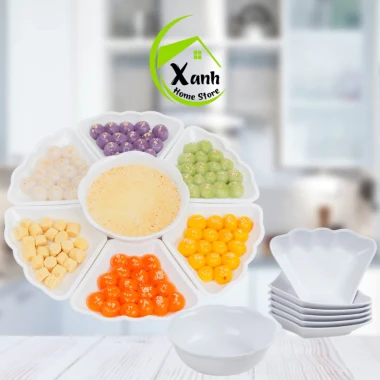 Bộ bát đĩa nhựa hoa mặt trời Việt Nhật, dùng cúng, trắng, giá ưu đãi 78.000 2