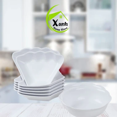 Bộ bát đĩa nhựa hoa mặt trời Việt Nhật, dùng cúng, trắng, giá ưu đãi 78.000 6