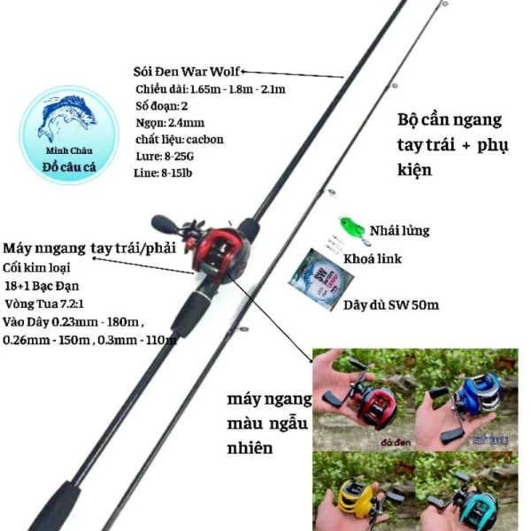 Hình ảnh sản phẩm Bộ Cần Câu Lure Sói Đen Carbon Giá Rẻ - Máy Ngang Máy Đứng 1m65, 1m8, 2m1 Giảm Sốc 48500 Vnđ