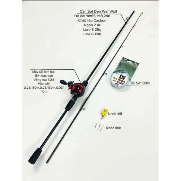Hình ảnh sản phẩm Bộ Cần Lure Máy Ngang Sói Đen Chất Lượng Cao Giảm Giá 56000đ - Tải Cá 1-9kg Full Phụ Kiện