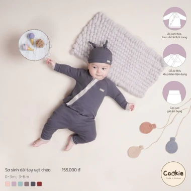 bộ dài tay vạt chéo sơ sinh cookie CK100.223 6 bộ dài tay vạt chéo sơ sinh cookie CK100.223 6