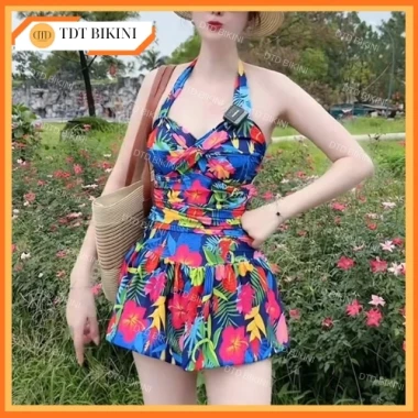 Bộ Đồ Bơi Nữ Liền Váy Hoa Lá Che Khuyết Điểm Bigsize Dây Buộc Cổ Giảm Giá 198k 3