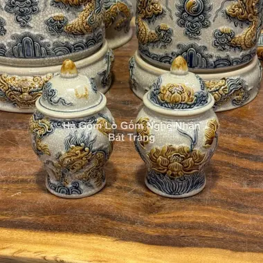 Bộ Đồ Thờ Cúng Cao Cấp Bát Tràng - Choé Thờ Cúng Men Rạn Rồng Hoa Sen Giá Rẻ 157500đ 2