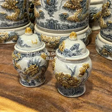 Bộ Đồ Thờ Cúng Cao Cấp Bát Tràng - Choé Thờ Cúng Men Rạn Rồng Hoa Sen Giá Rẻ 157500đ 3