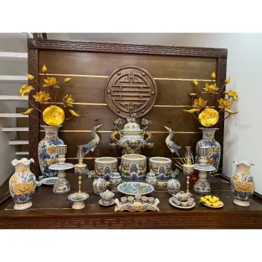 Bộ Đồ Thờ Cúng Cao Cấp Bát Tràng - Choé Thờ Cúng Men Rạn Rồng Hoa Sen Giá Rẻ 157500đ 8