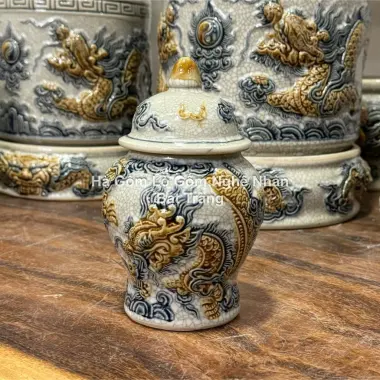 Bộ Đồ Thờ Cúng Cao Cấp Bát Tràng - Choé Thờ Cúng Men Rạn Rồng Hoa Sen Giá Rẻ 157500đ 11