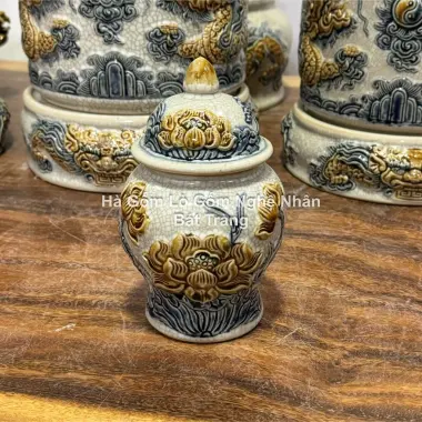 Bộ Đồ Thờ Cúng Cao Cấp Bát Tràng - Choé Thờ Cúng Men Rạn Rồng Hoa Sen Giá Rẻ 157500đ 12