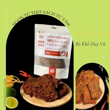 Bò Khô Huy Vũ 500g hủ to – Loại đặc biệt chuẩn Ocop 4* giá ưu đãi 205.000