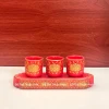 Bộ kỷ chén nước màu đỏ gấm, bộ kỷ 3 chén thờ cúng, bộ 5 chén nước thờ màu đỏ 3