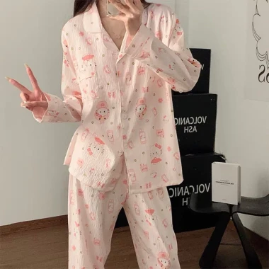 Bộ ngủ pyjama dài, đồ ngủ mùa hè thu đông họa tiết dễ thương, giảm giá hấp dẫn 146.000
