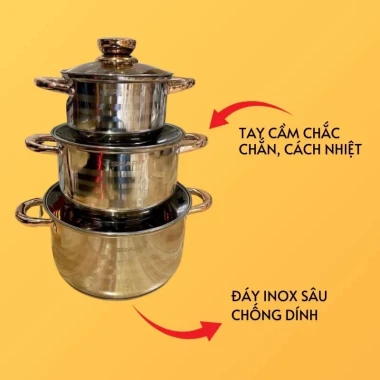 Bộ nồi 3 món Inox SRAPP SH-368, bộ nồi bếp từ 5 đáy cao cấp đường kính 16cm-20cm-24cm nấu mọibếp 2 Bộ nồi 3 món Inox SRAPP SH-368, bộ nồi bếp từ 5 đáy cao cấp đường kính 16cm-20cm-24cm nấu mọibếp 2