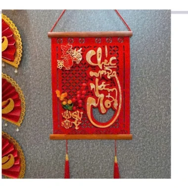 Bộ Tranh Treo Tết Thư Pháp Đỏ Cao Cấp – Set 4 Mẫu May Mắn, Trang Trí Nhà Cửa Đón Xuân