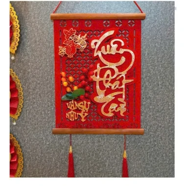 Bộ Tranh Treo Tết Thư Pháp Đỏ Cao Cấp – Set 4 Mẫu May Mắn, Trang Trí Nhà Cửa Đón Xuân