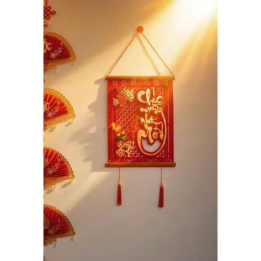 Bộ Tranh Treo Tết Thư Pháp Đỏ Cao Cấp – Set 4 Mẫu May Mắn, Trang Trí Nhà Cửa Đón Xuân