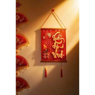 Bộ Tranh Treo Tết Thư Pháp Đỏ Cao Cấp – Set 4 Mẫu May Mắn, Trang Trí Nhà Cửa Đón Xuân