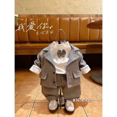 Bộ vest công tử bé trai dạ mềm 4 món có nơ, lễ Tết 7-15kg - Giá ưu đãi 349,999 5 Bộ vest công tử bé trai dạ mềm 4 món có nơ, lễ Tết 7-15kg - Giá ưu đãi 349,999 5