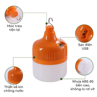 Bóng Đèn Tích Điện Siêu Sáng 100W Móc Treo - Freeship - Giá Chỉ 13k (Có Voucher Khách Mới) 3
