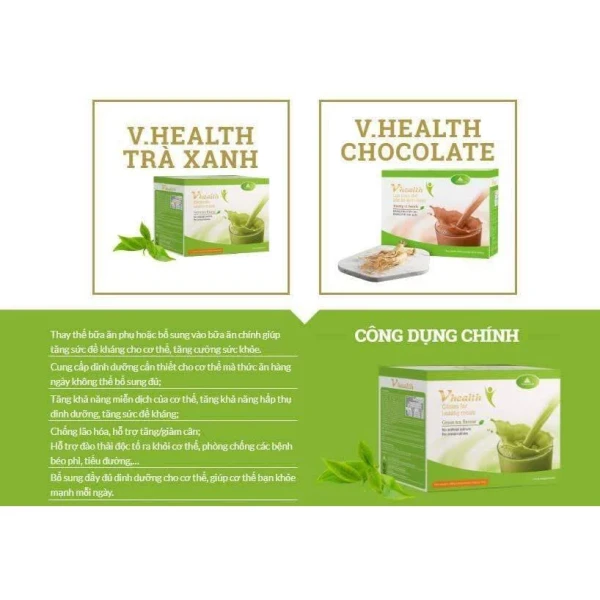 Hình ảnh sản phẩm Bột Dinh Dưỡng VHEALTH Hương Trà Xanh và Socola - Chính Hãng, Giảm Giá 249.000