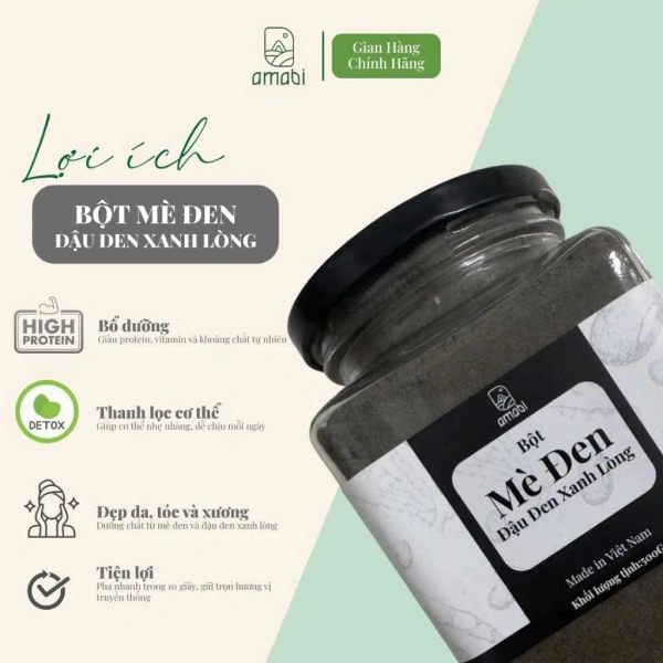 Hình ảnh sản phẩm Bột mè đen đậu đen xanh Lòng Amabi - Thức uống đẹp da, đen tóc, tăng lợi sữa tự nhiên 130k
