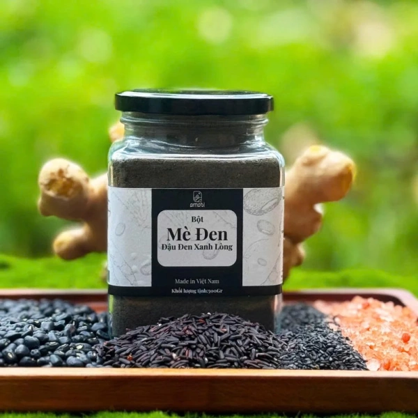 Hình ảnh sản phẩm Bột mè đen đậu đen xanh Lòng Amabi - Thức uống đẹp da, đen tóc, tăng lợi sữa tự nhiên 130k