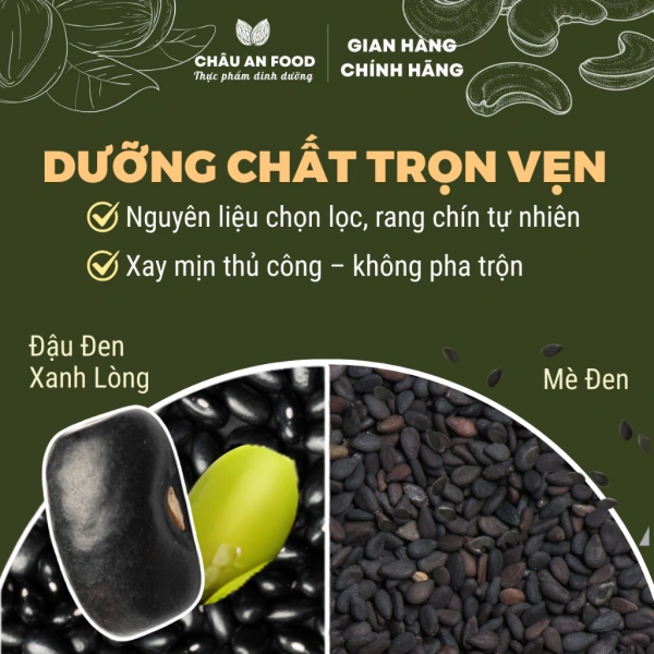 Thành phần và giá trị dinh dưỡng của bột mè đen mix đậu đen xanh lòng không đường