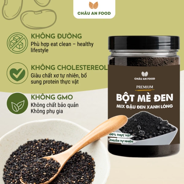 Hình ảnh sản phẩm Bột Mè Đen Mix Đậu Đen Xanh Lòng Không Đường CHÂU AN FOOD Không Pha Trộn, Không Chất Bảo Quản Giàu Dinh Dưỡng 500g