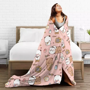 Bubu Dudu Gấu Trúc Gấu Hoạt Hình Chăn Flannel Thu Đông Dễ Thương Nghệ Thuật Đa Năng Nhẹ Ném Chăn Cho Du Lịch 3