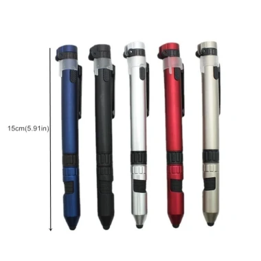 Bút đa chức năng SPDD, Bút bi 6 trong 1 Bút đèn pin, La bàn khẩn cấp Giá đỡ điện thoại di động Bút tuốc nơ vít nhỏ gọn Du lịch