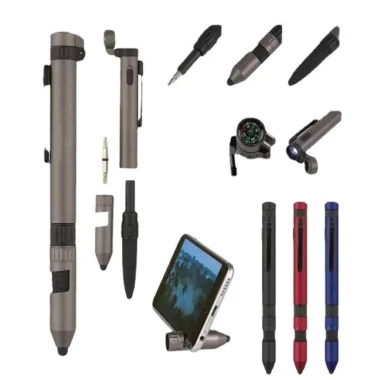 Bút đa chức năng SPDD, Bút bi 6 trong 1 Bút đèn pin, La bàn khẩn cấp Giá đỡ điện thoại di động Bút tuốc nơ vít nhỏ gọn Du lịch
