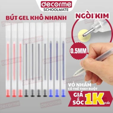 Bút mực gel nắp cài khô nhanh viết êm mực đều, 3 màu mực đen xanh đỏ phù hợp học sinh sinh viên văn phòng