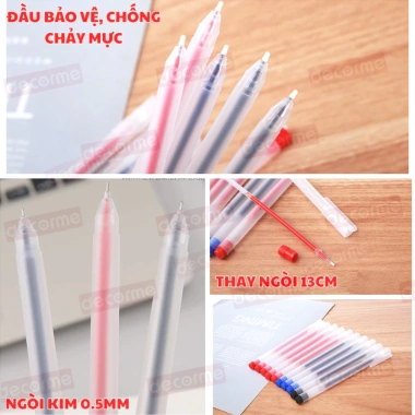 Bút mực gel nắp cài khô nhanh viết êm mực đều, 3 màu mực đen xanh đỏ phù hợp học sinh sinh viên văn phòng