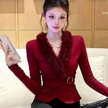 Cổ áo lông đỏ dài Benming - Phong cách mới, độc đáo, hiện đại, giảm giá nhanh 22% 6